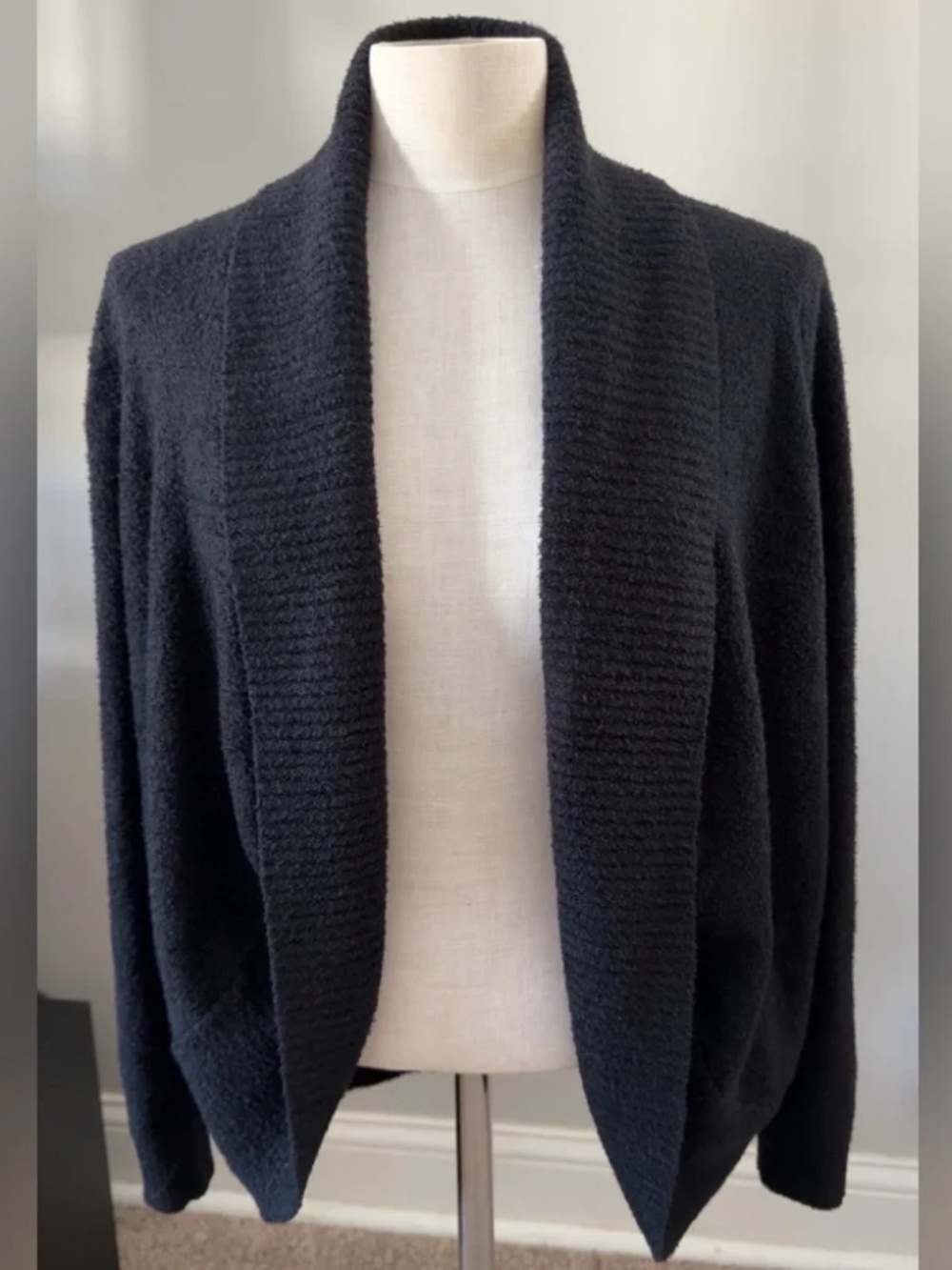 Rachel Zoe Plush and Comfy Open-Front Long Sleeve Sweater Cardigan in Black Sz M